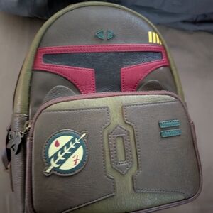Loungefly Green and Red Backpack with Mandalorian Design